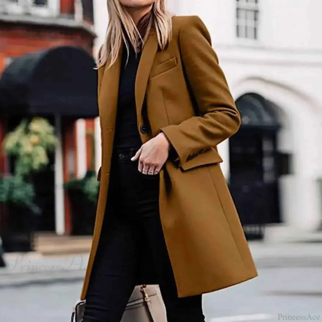 Open Front A-Line Coat with Round Neck and Long Sleeves