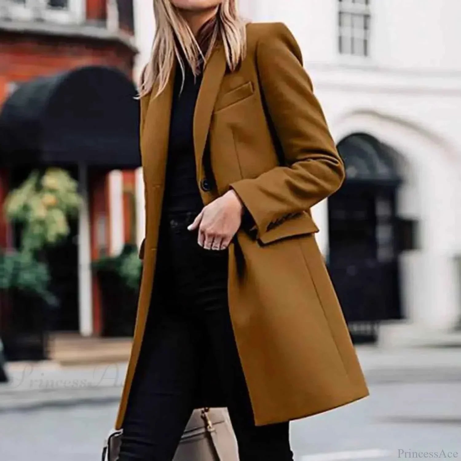 Open Front A-Line Coat with Round Neck and Long Sleeves