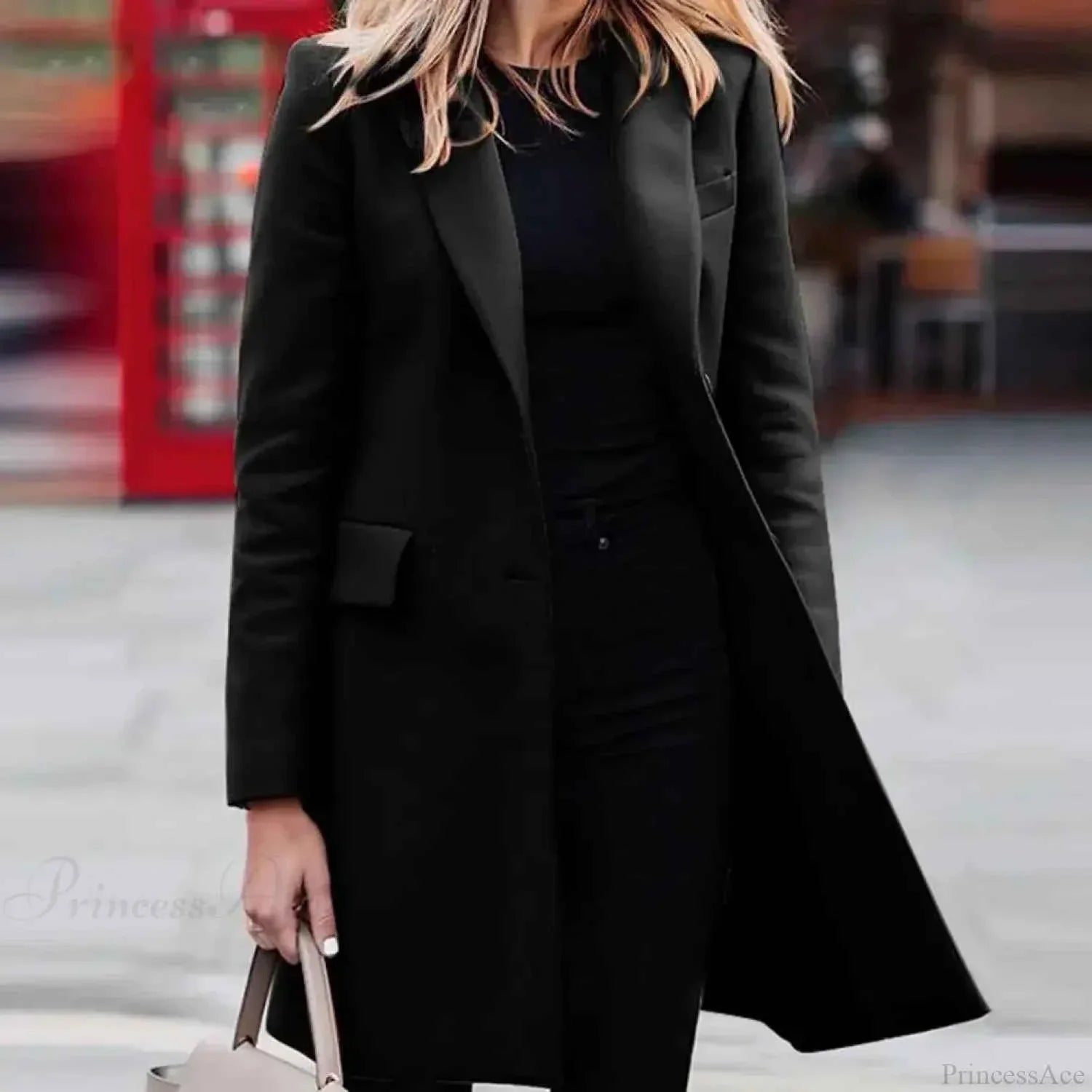 Open Front A-Line Coat with Round Neck and Long Sleeves