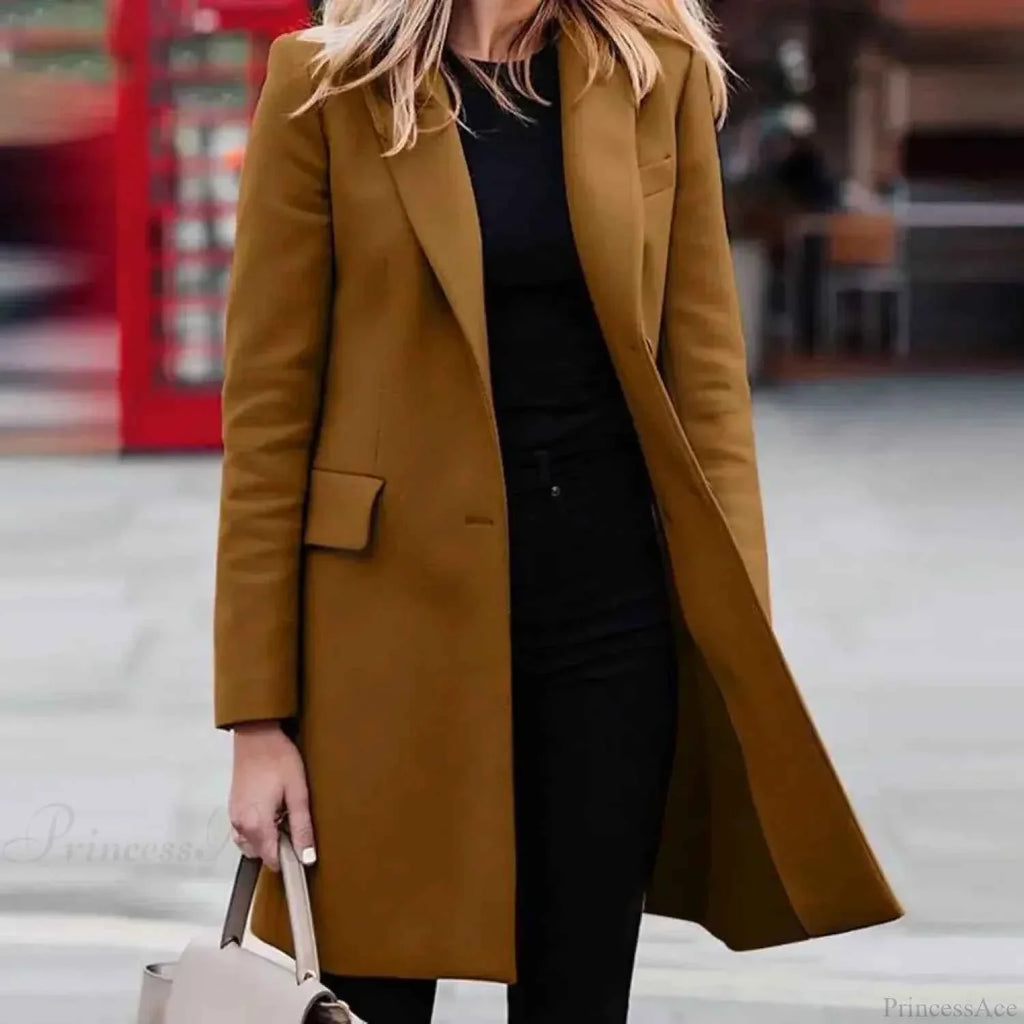 Open Front A-Line Coat with Round Neck and Long Sleeves