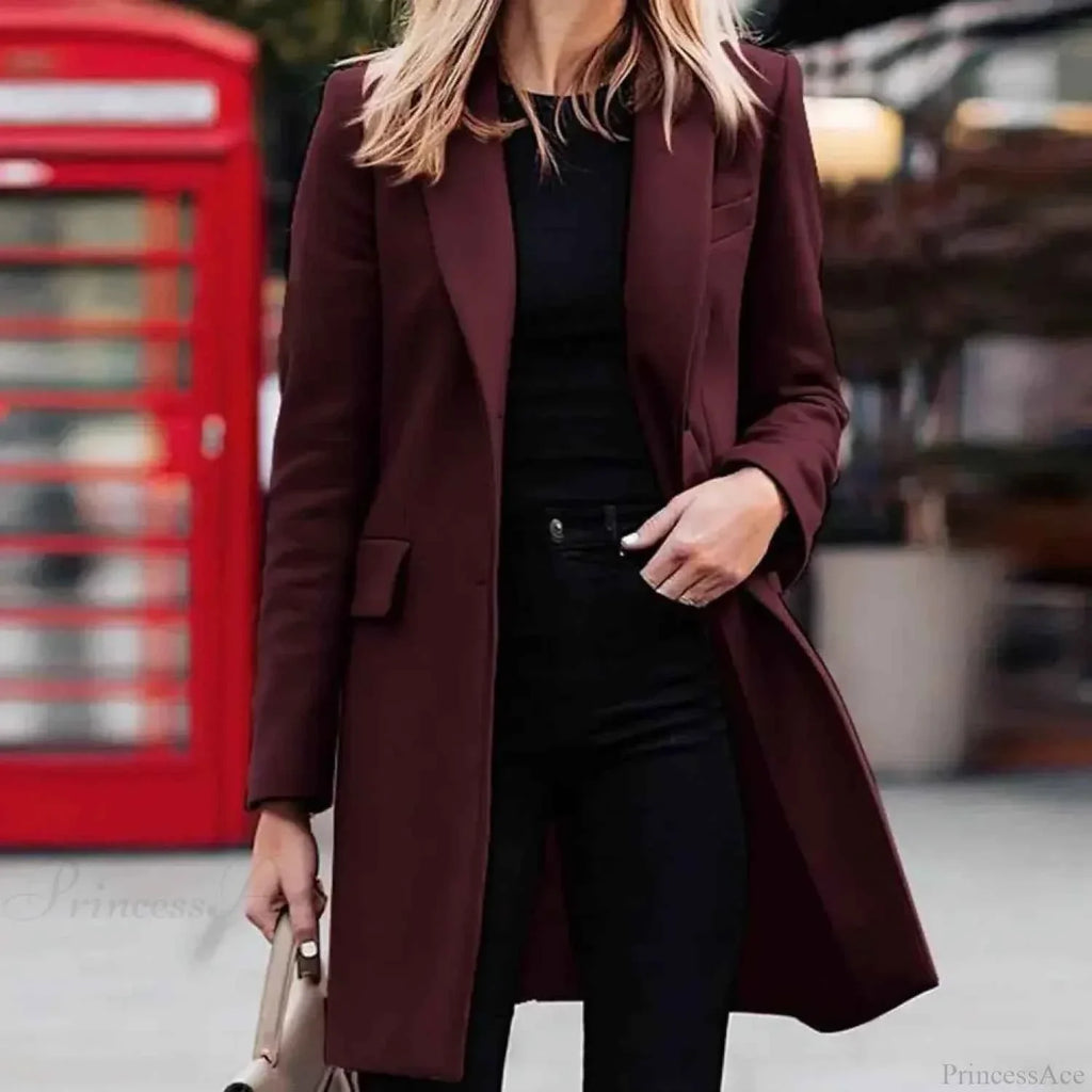 Open Front A-Line Coat with Round Neck and Long Sleeves