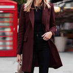 Open Front A-Line Coat with Round Neck and Long Sleeves