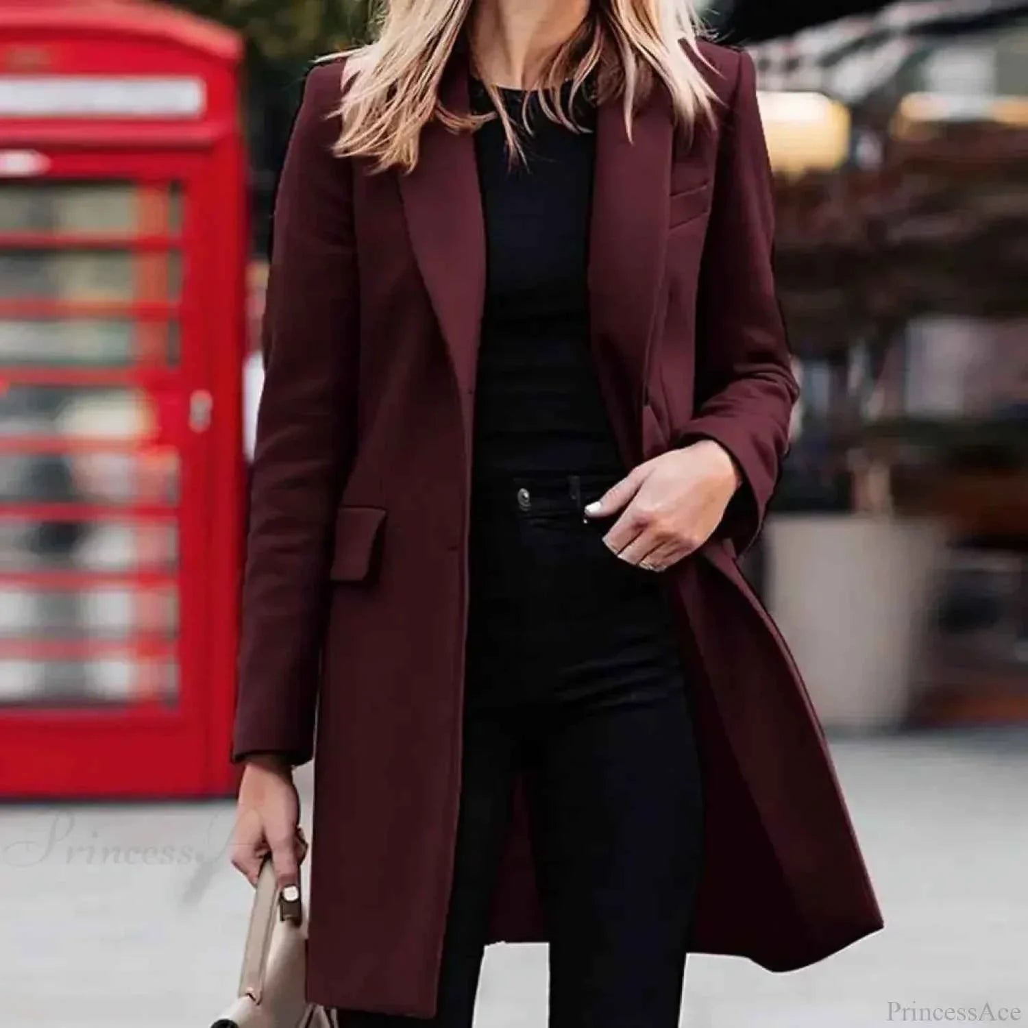 Open Front A-Line Coat with Round Neck and Long Sleeves