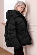 Quilted Hooded Coat with Zip Front and Drawstring Detail