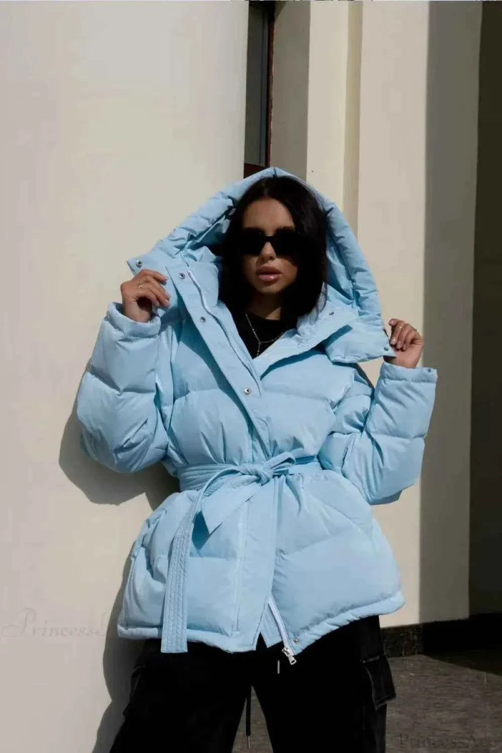 Quilted Hooded Coat with Zip Front and Drawstring Detail