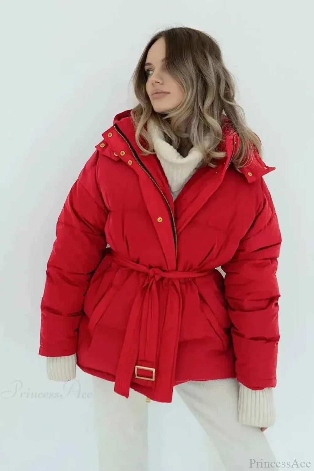 Quilted Hooded Coat with Zip Front and Drawstring Detail