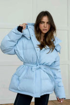 Quilted Hooded Coat with Zip Front and Drawstring Detail