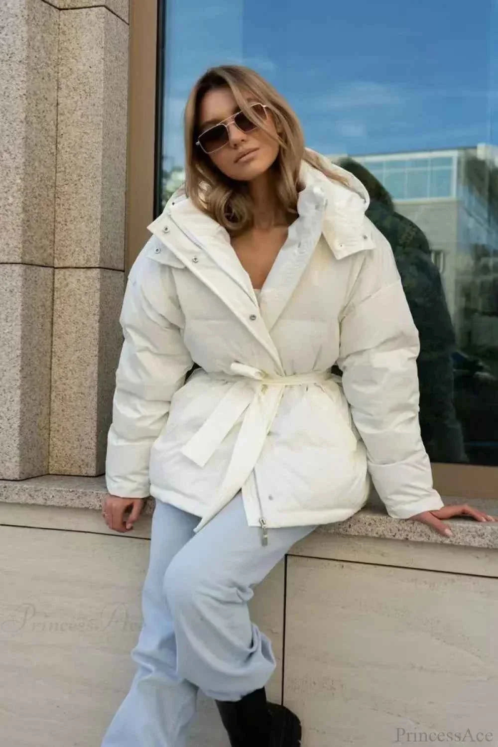 Quilted Hooded Coat with Zip Front and Drawstring Detail