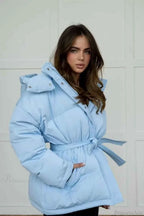 Quilted Hooded Coat with Zip Front and Drawstring Detail