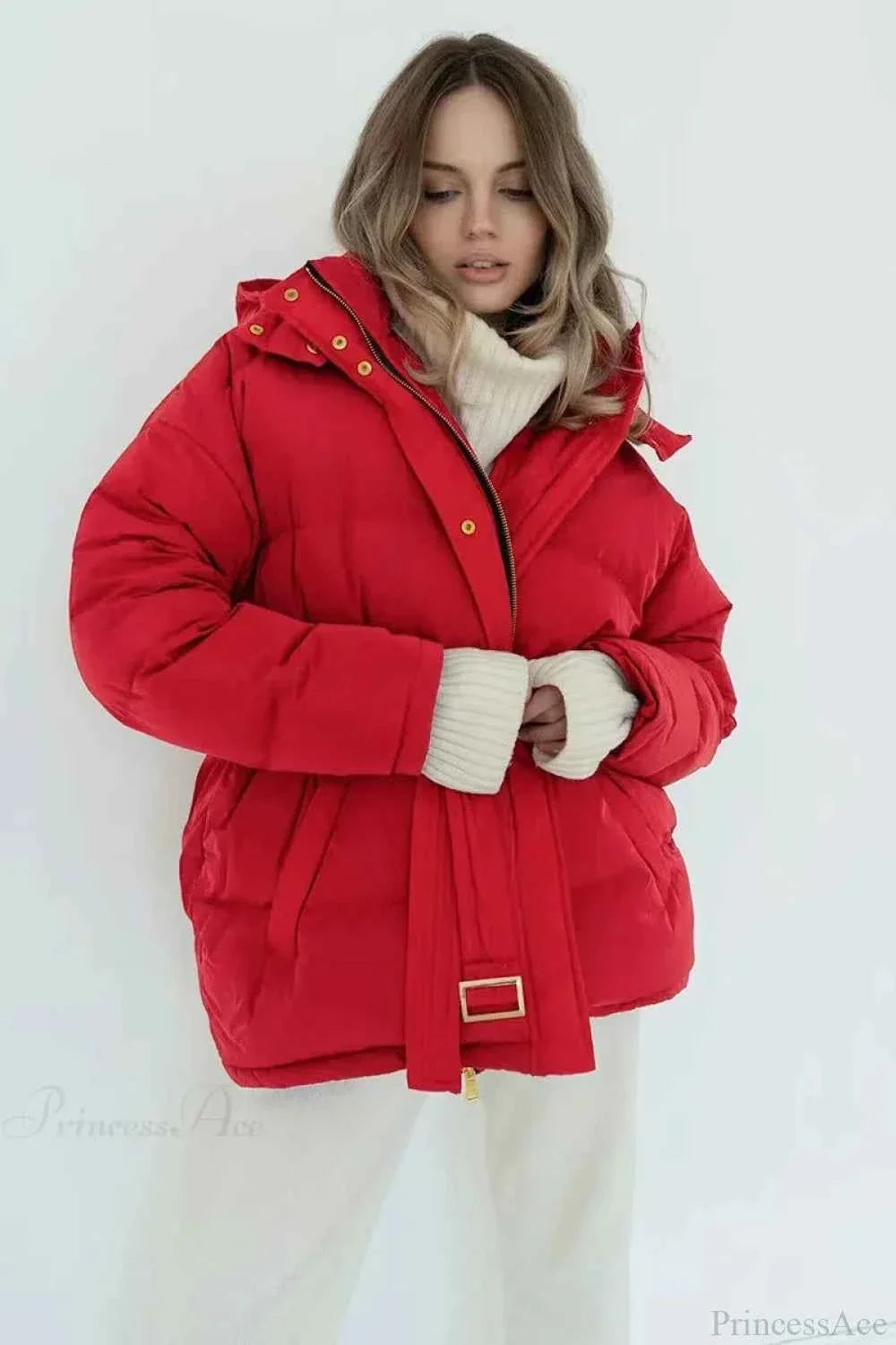 Quilted Hooded Coat with Zip Front and Drawstring Detail