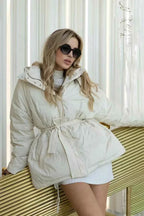 Quilted Hooded Coat with Zip Front and Drawstring Detail