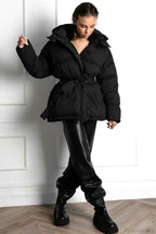 Quilted Hooded Coat with Zip Front and Drawstring Detail