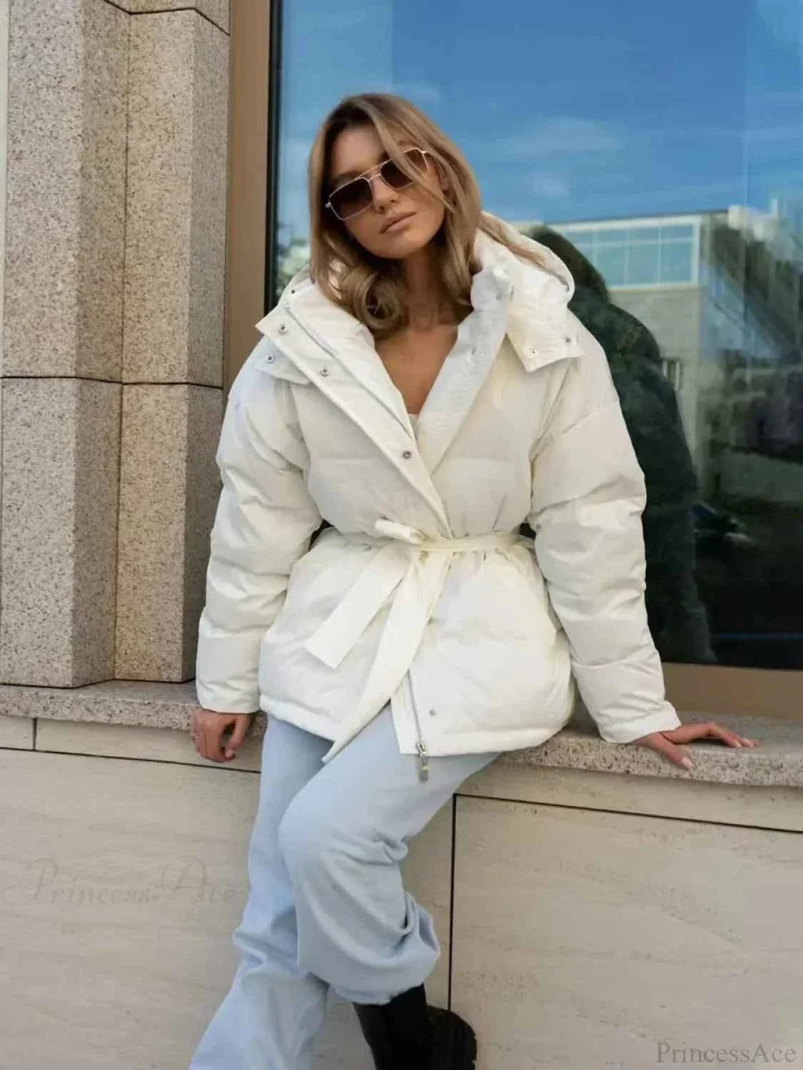 Quilted Hooded Coat with Zip Front and Drawstring Detail