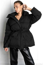 Quilted Hooded Coat with Zip Front and Drawstring Detail