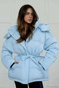 Quilted Hooded Coat with Zip Front and Drawstring Detail