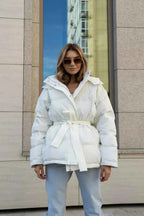 Quilted Hooded Coat with Zip Front and Drawstring Detail