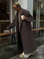Lightweight Brushed Coat with Single-Breasted Front and Lapels