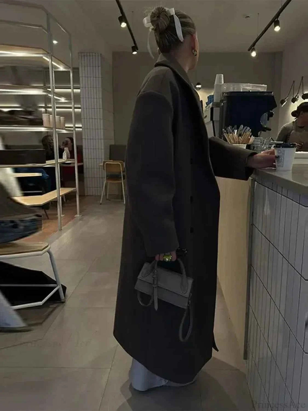 Lightweight Brushed Coat with Single-Breasted Front and Lapels