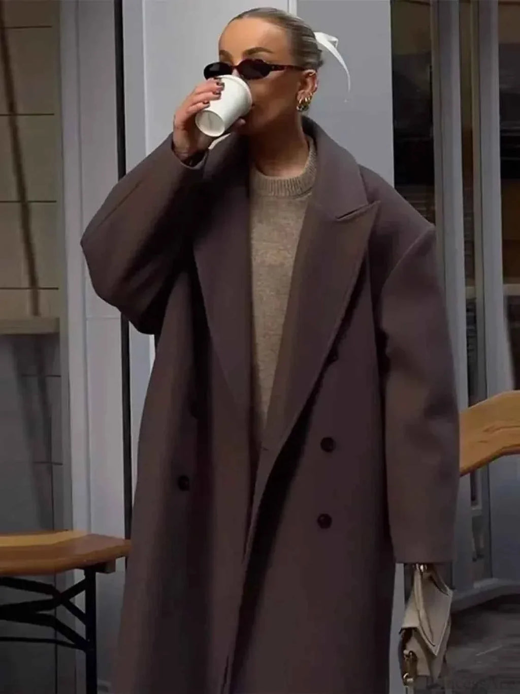 Lightweight Brushed Coat with Single-Breasted Front and Lapels