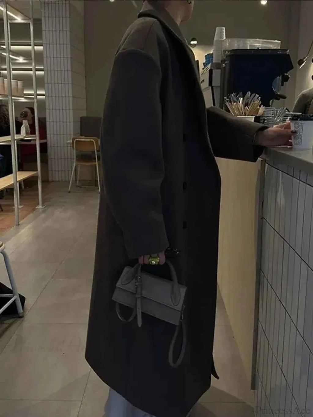 Lightweight Brushed Coat with Single-Breasted Front and Lapels