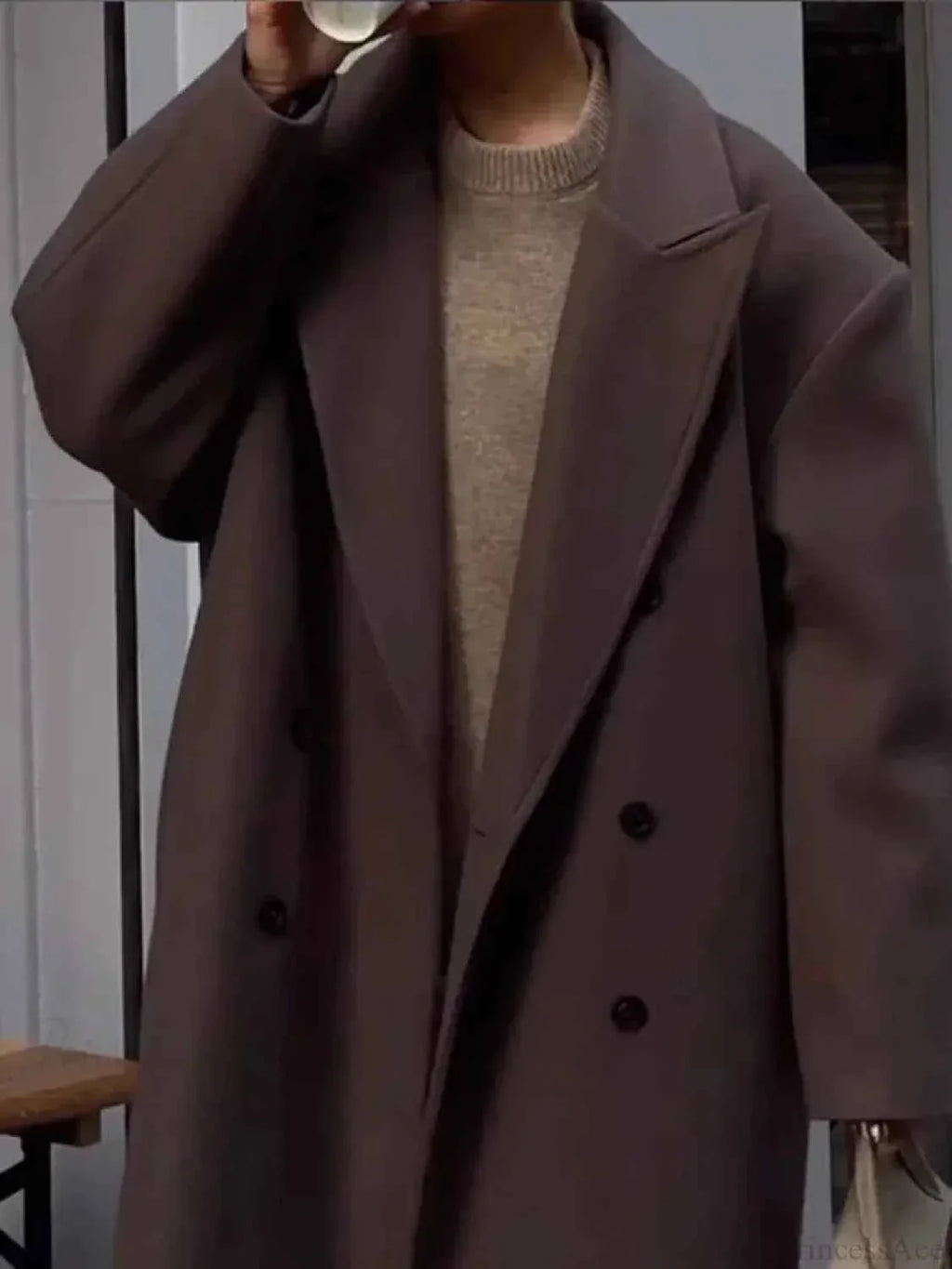 Lightweight Brushed Coat with Single-Breasted Front and Lapels