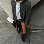 Faux Leather Longline Coat with Lapel Collar and Button Front