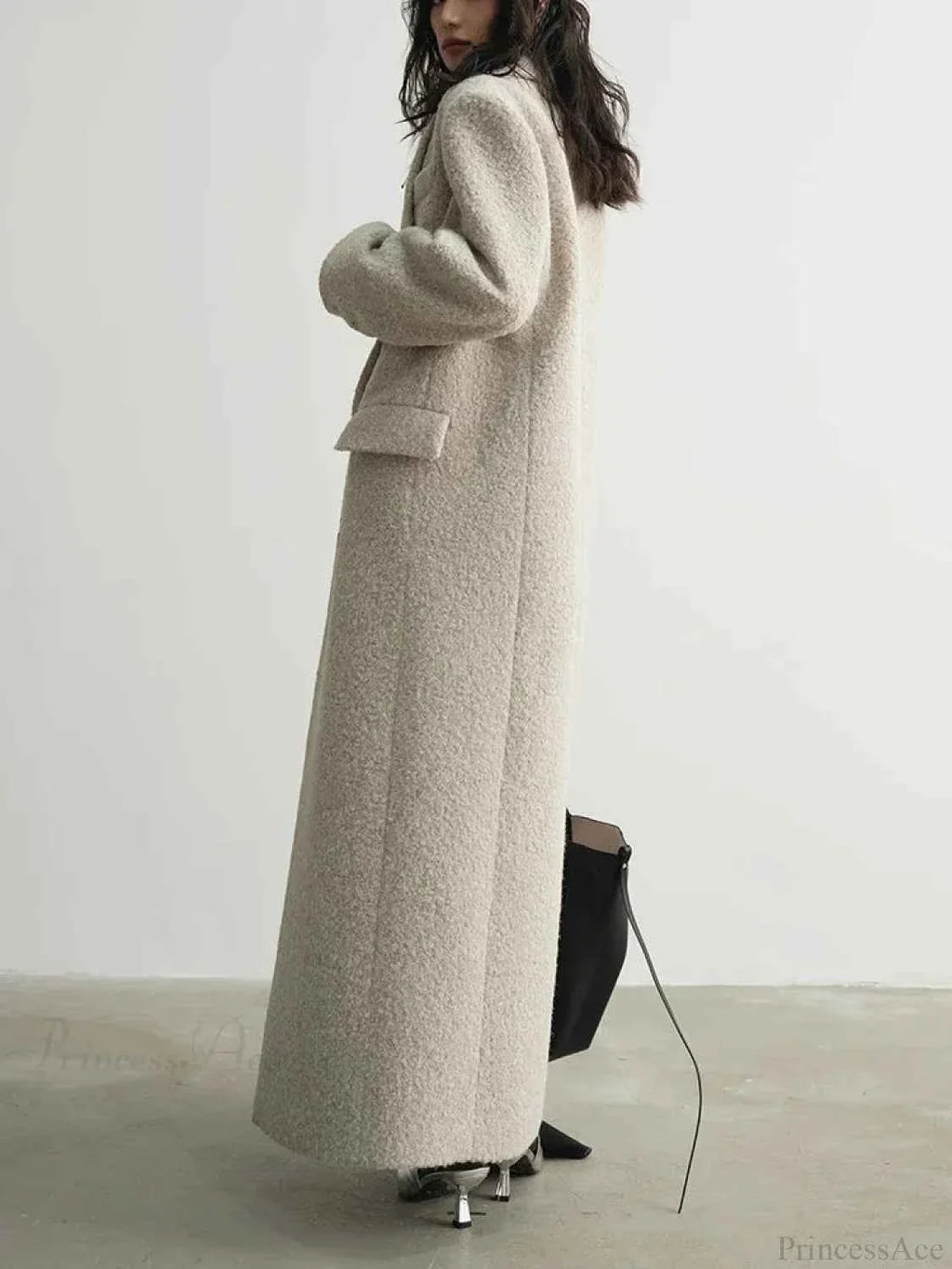 Extra Long Patchwork Coat with Turn Down Collar and Loose Fit