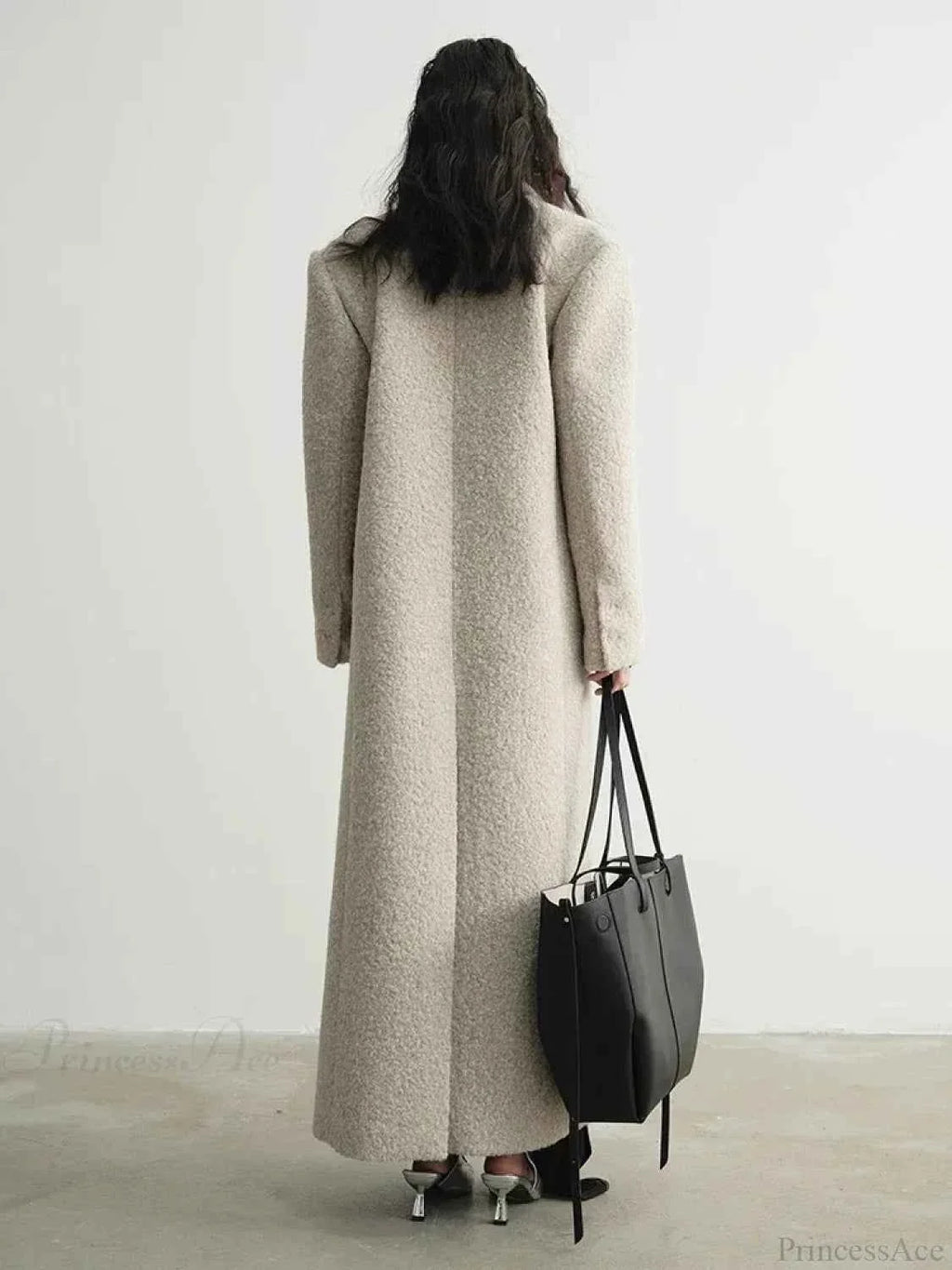 Extra Long Patchwork Coat with Turn Down Collar and Loose Fit