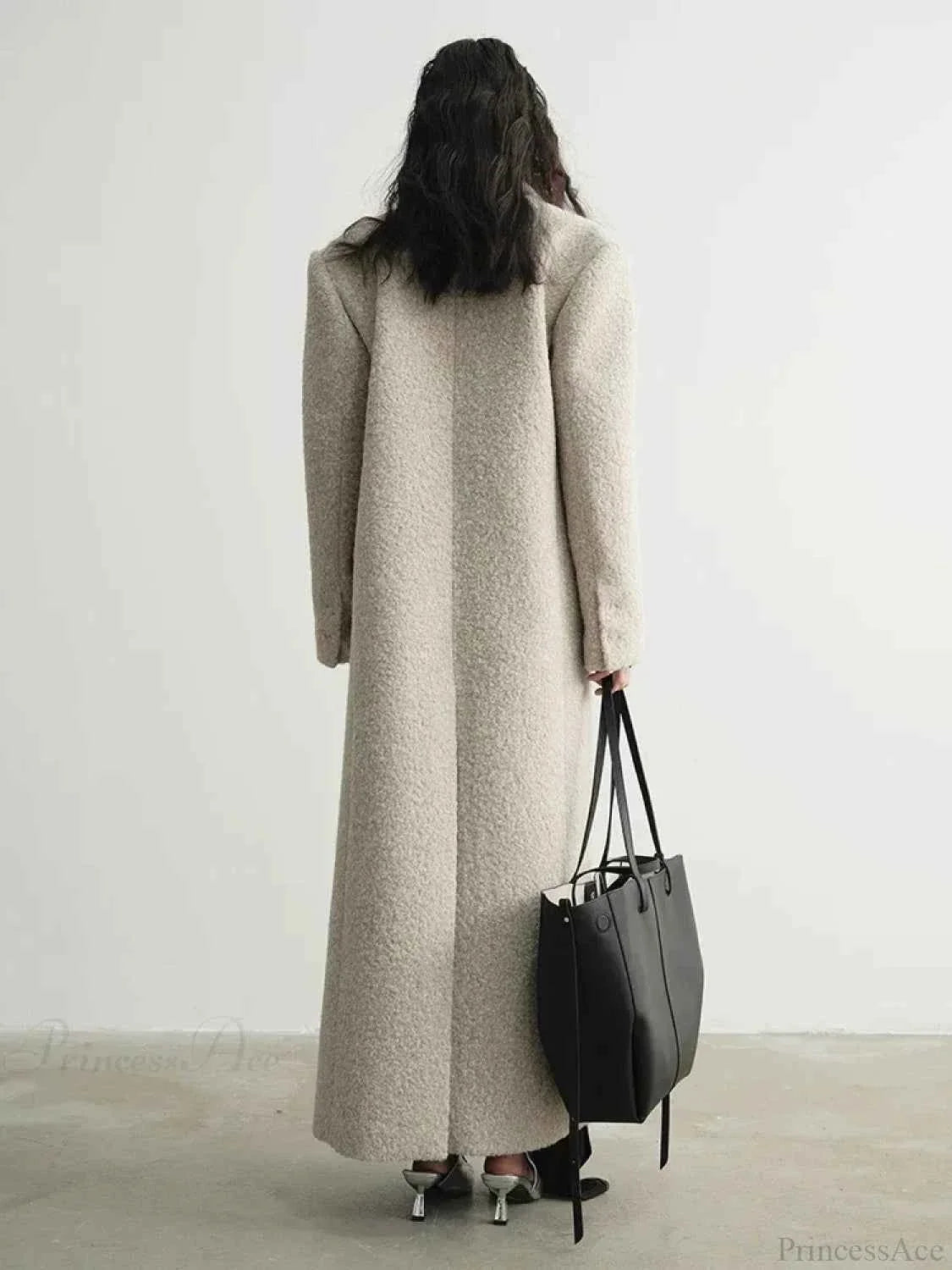 Extra Long Patchwork Coat with Turn Down Collar and Loose Fit