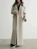 Extra Long Patchwork Coat with Turn Down Collar and Loose Fit