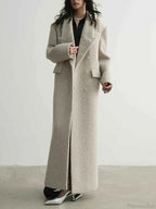 Extra Long Patchwork Coat with Turn Down Collar and Loose Fit
