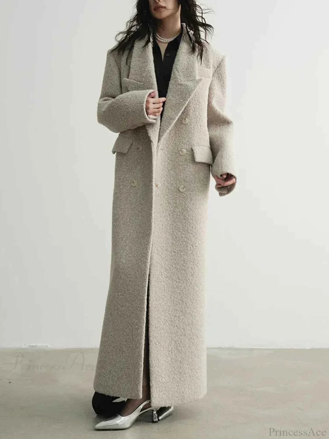 Extra Long Patchwork Coat with Turn Down Collar and Loose Fit