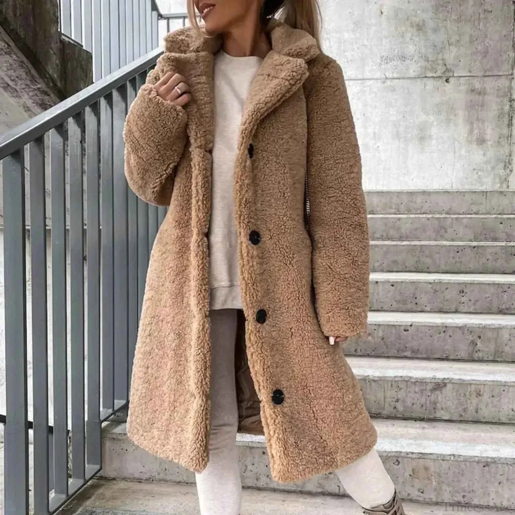 Single Breasted Belted Coat with a Turn Down Collar and Long Line