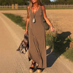 V-Neck Sleeveless Side Slit Flowing Maxi Dress