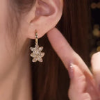 Crystal Flower Drop Earrings in Gold Tone