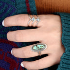 Bohemian Triple Chevron Rainbow Moonstone Silver-Tone Ring