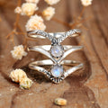 Bohemian Triple Chevron Rainbow Moonstone Silver-Tone Ring