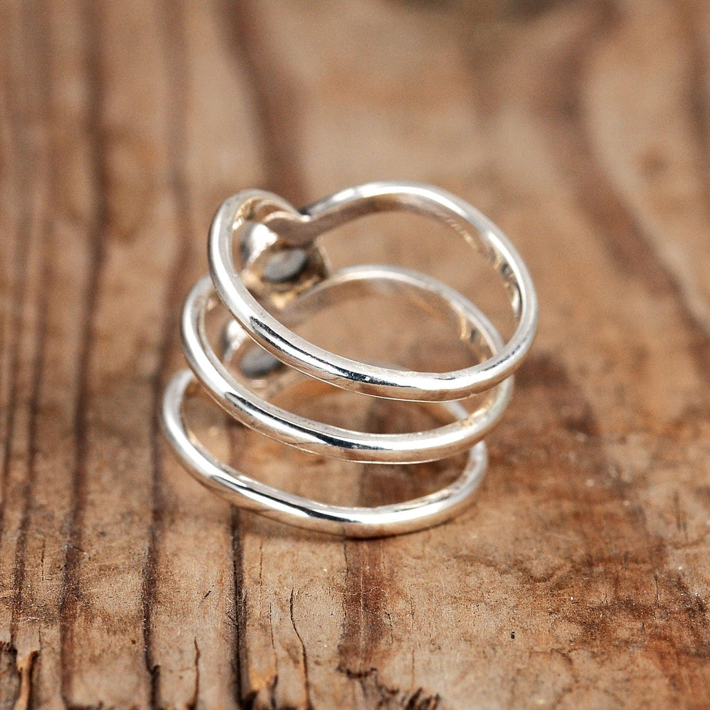 Bohemian Triple Chevron Rainbow Moonstone Silver-Tone Ring
