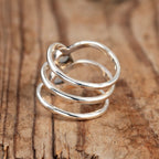 Bohemian Triple Chevron Rainbow Moonstone Silver-Tone Ring