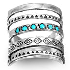 Bohemian Aztec Turquoise Wide Band Silver-Tone Ring