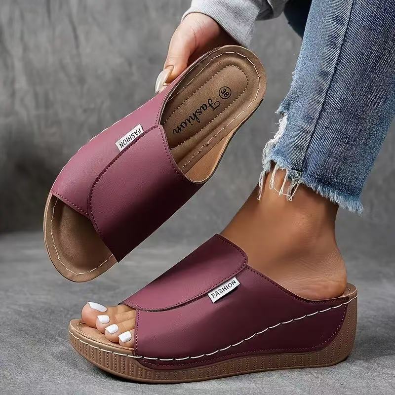 Platform Wedge Slide Sandals with Wide Front Strap