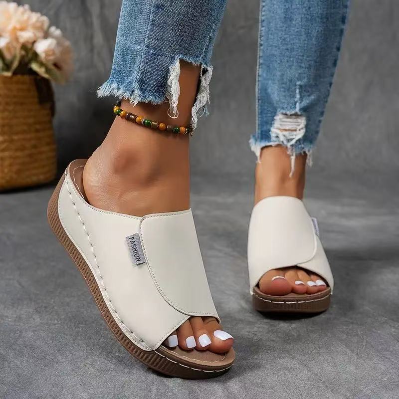 Platform Wedge Slide Sandals with Wide Front Strap