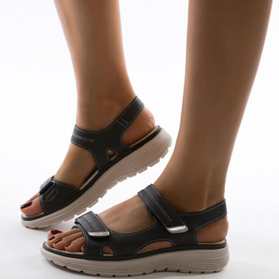 Women's Dual Strap Flat Sandals with Textured Sole
