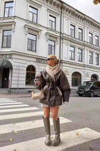Faux Leather Jacket with Belted Waist and Loose Body