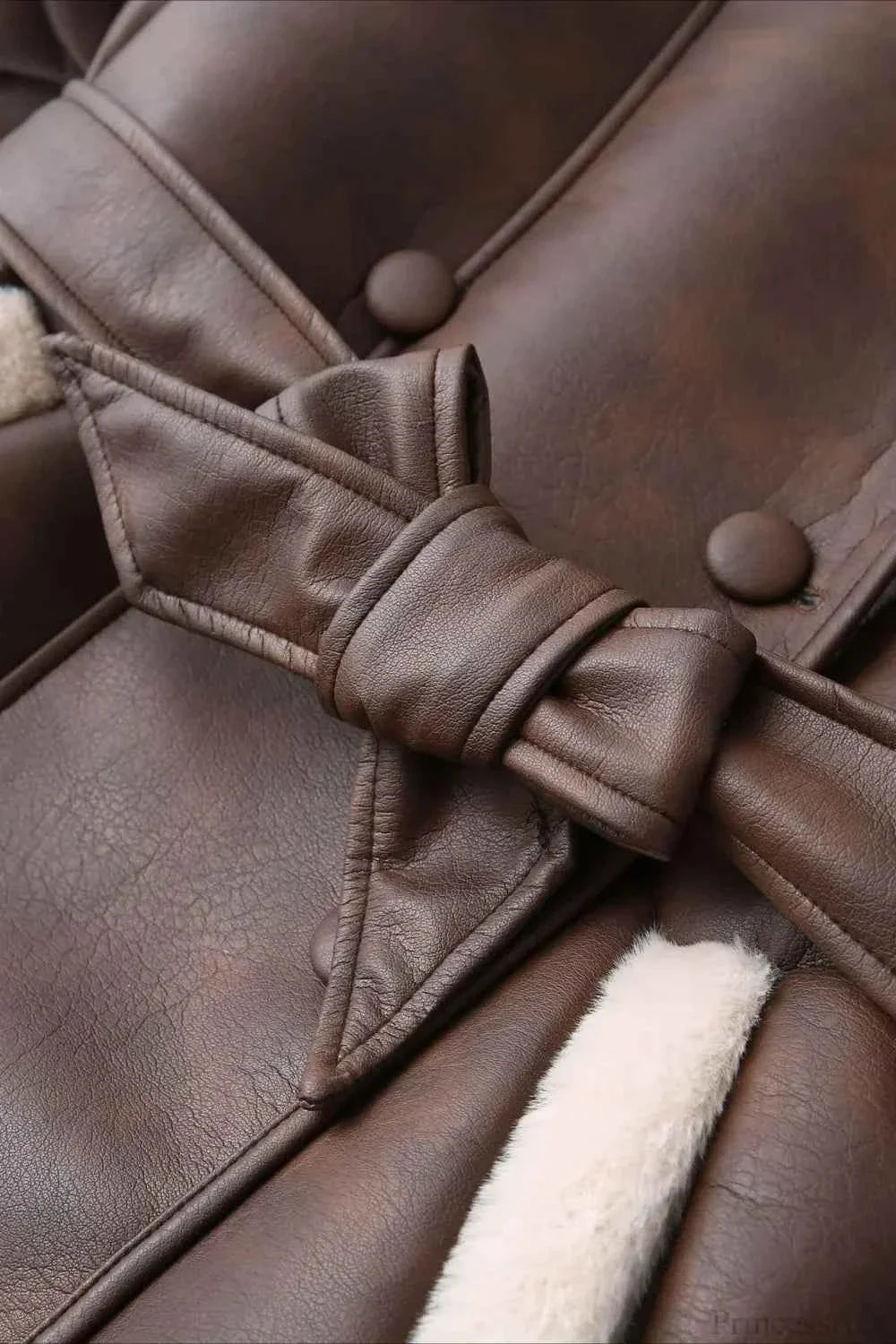 Faux Leather Jacket with Belted Waist and Loose Body