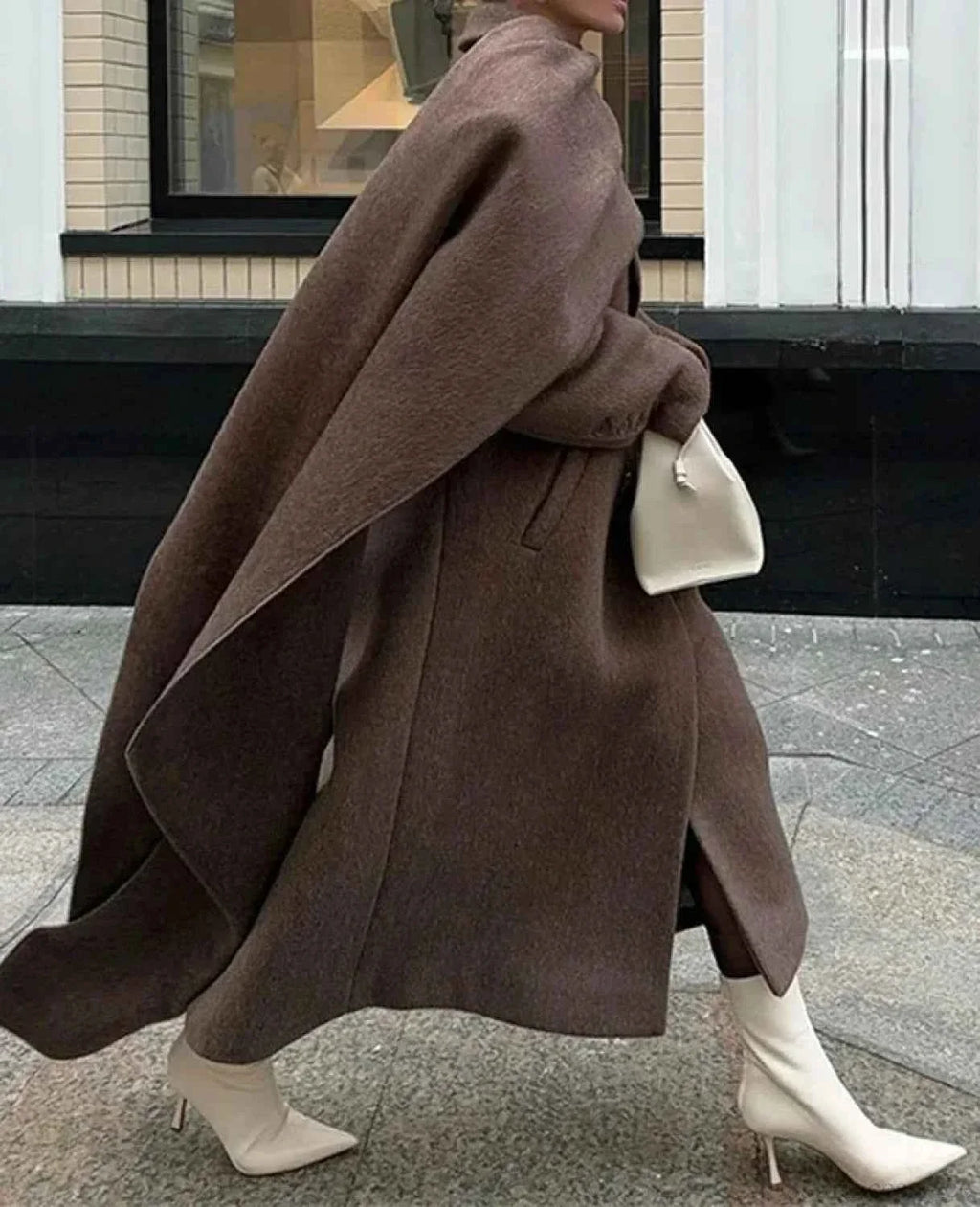 Double-Breasted Brushed Coat with Turn-Down Collar