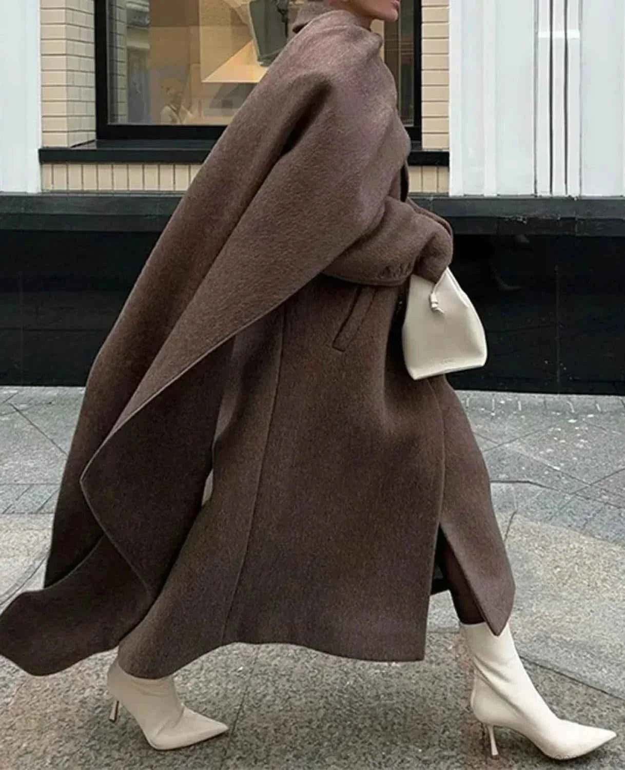 Double-Breasted Brushed Coat with Turn-Down Collar