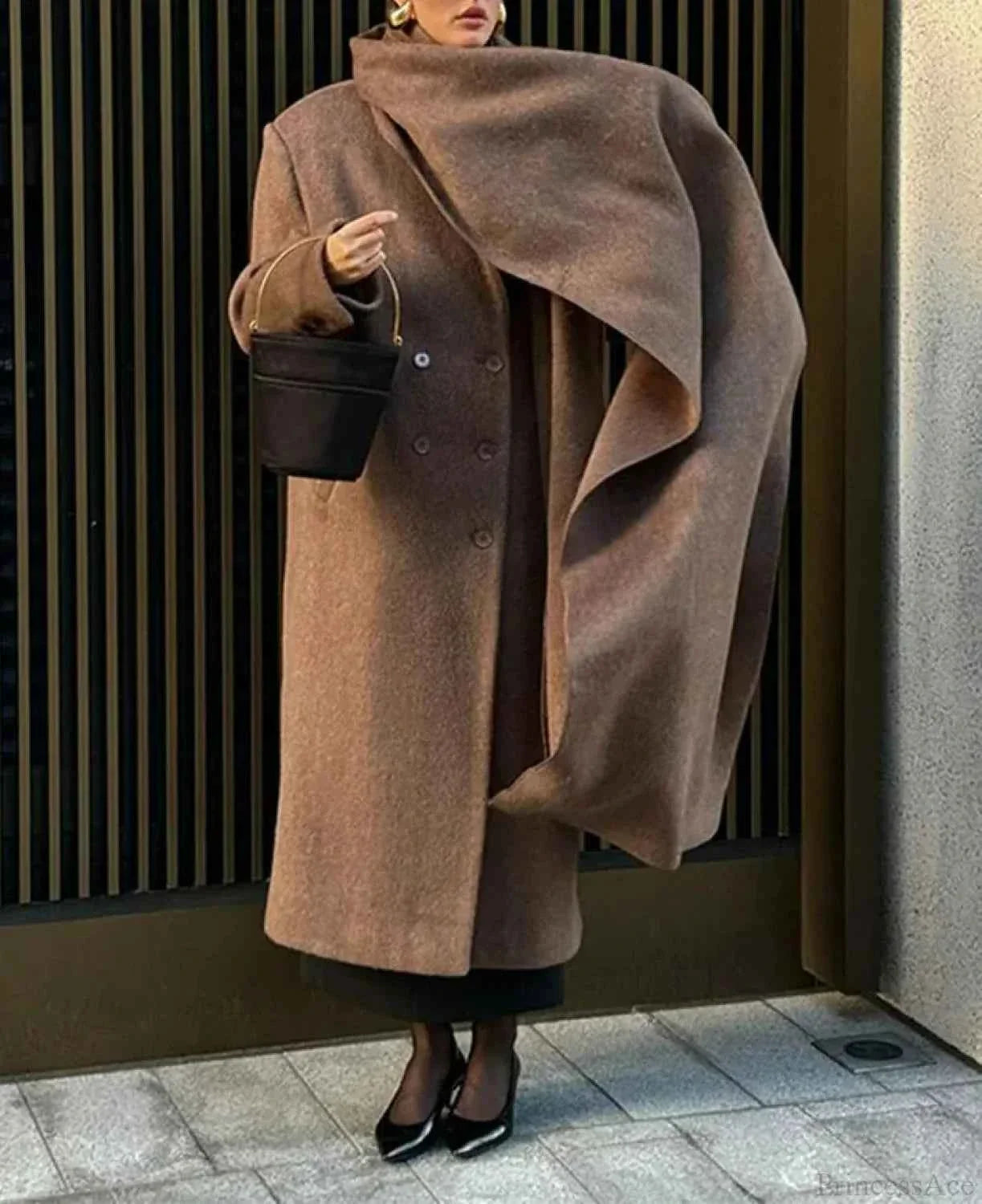 Double-Breasted Brushed Coat with Turn-Down Collar