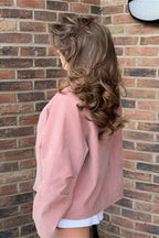Suede-Look Coat with Crew Neck and Loose Long Sleeves