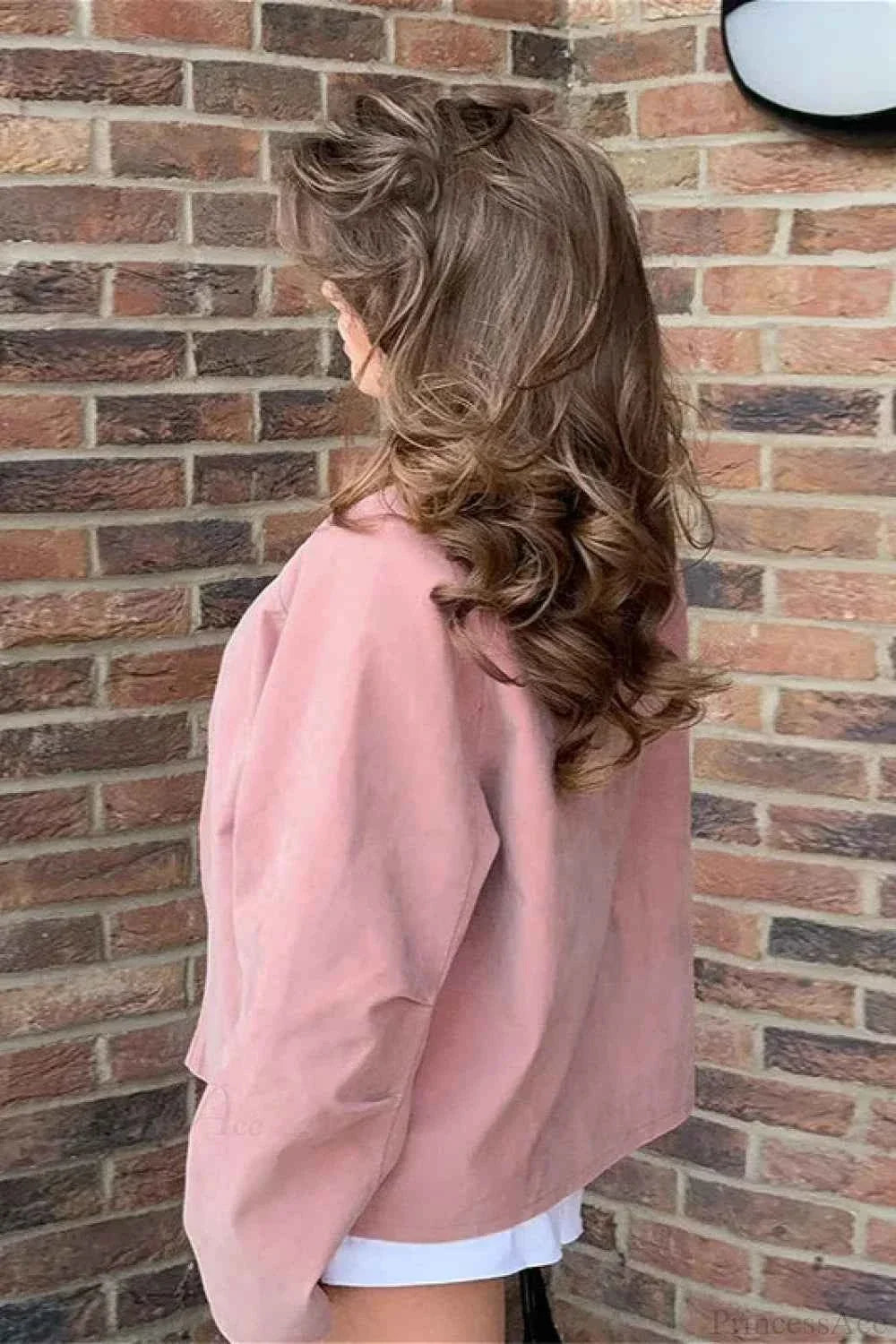 Suede-Look Coat with Crew Neck and Loose Long Sleeves